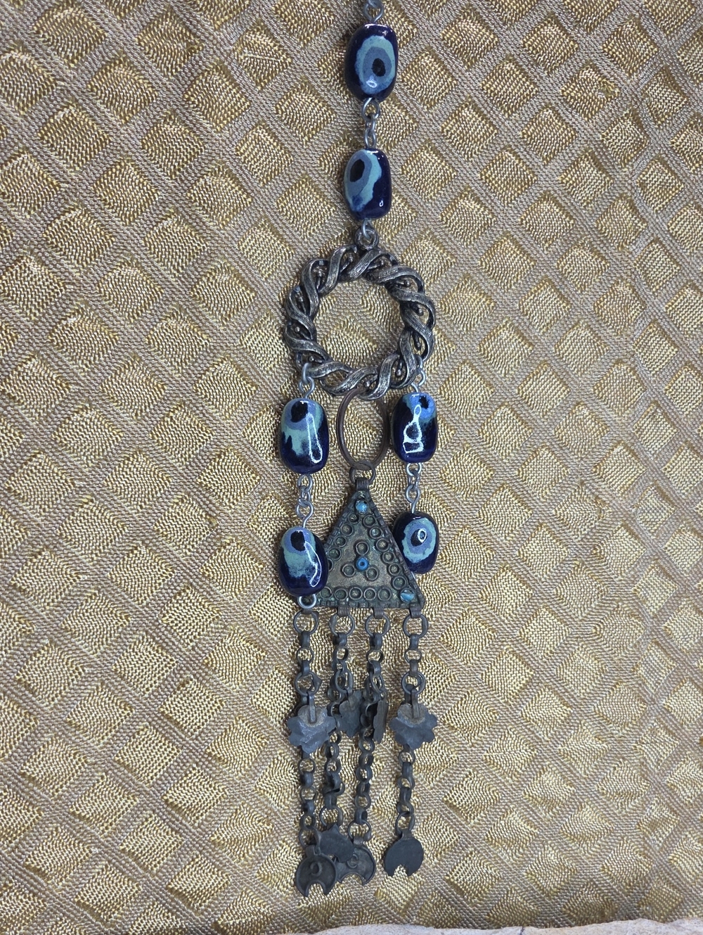 Ceramic Evil Eye Brass Charm Hanging Decor Protection Vintage